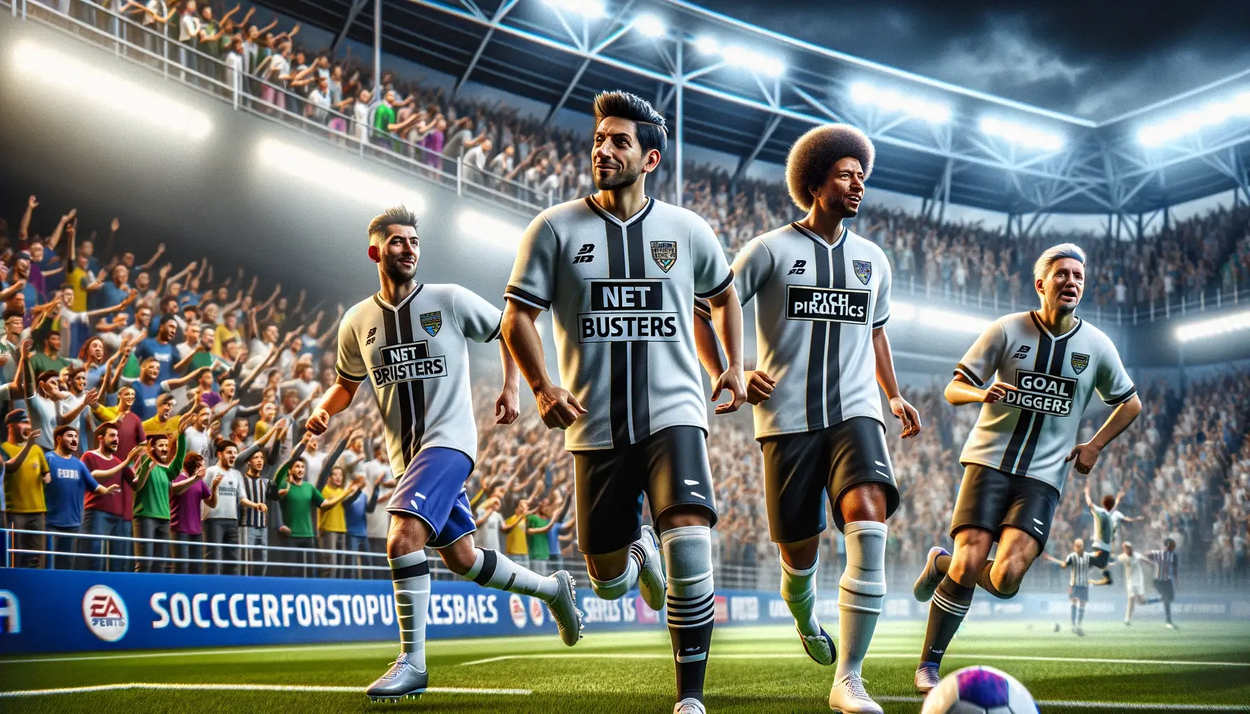 DALL·E 2023 11 15 19.41.18 Create a realistic digital image that looks like a screenshot from the FIFA video game. The scene features a diverse team of soccer players a Caucasi